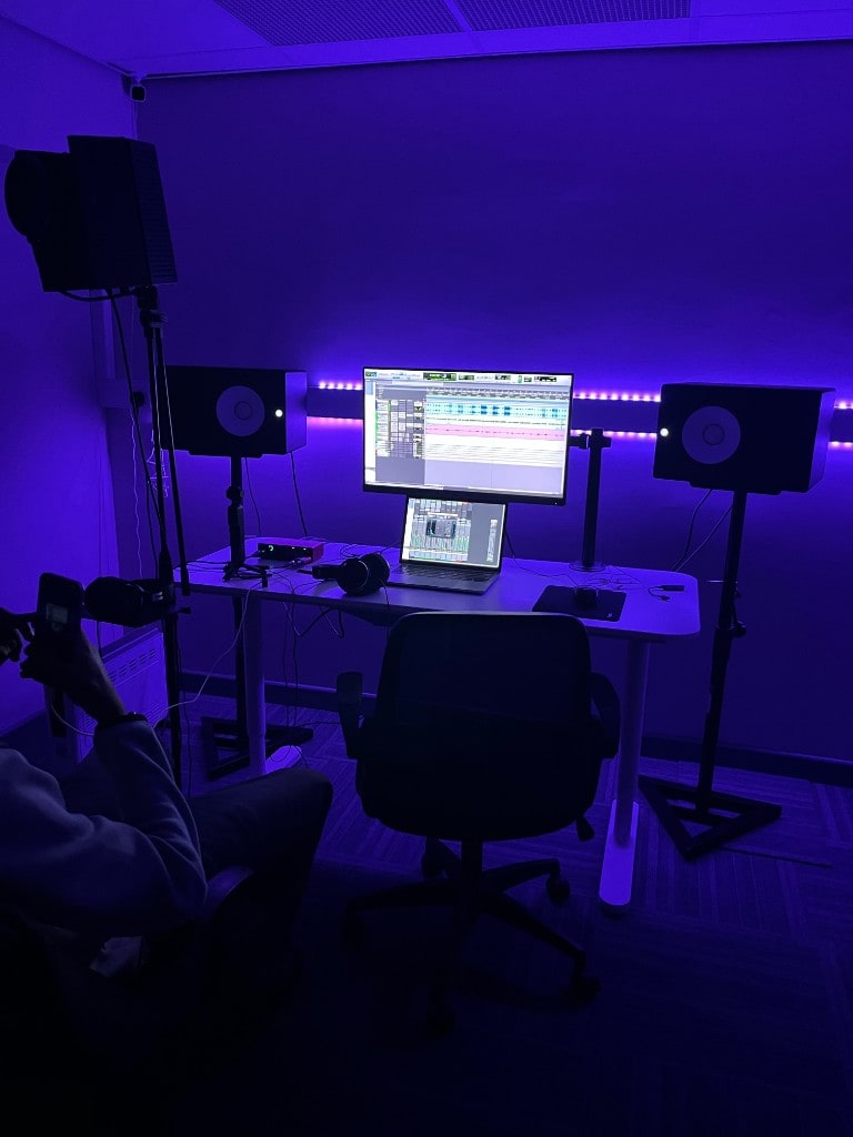 Acoustic treatment in the control room at Warrington Music Studio